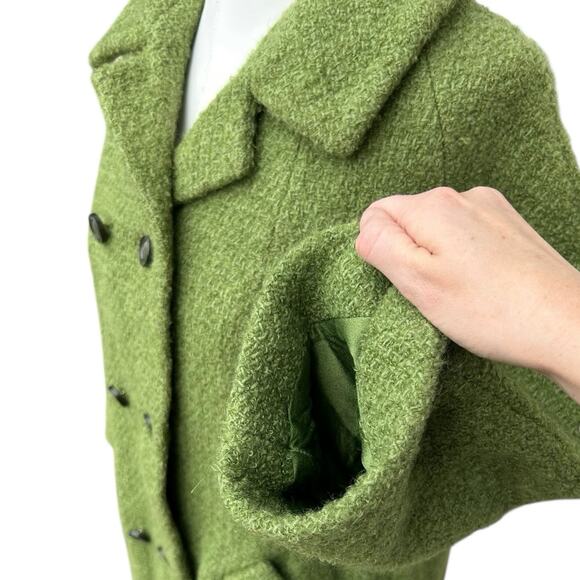 Vintage 1960s Green Wool Boucle Double Breasted Coat MINT Jackie O Chic Womens M - Picture 5 of 15